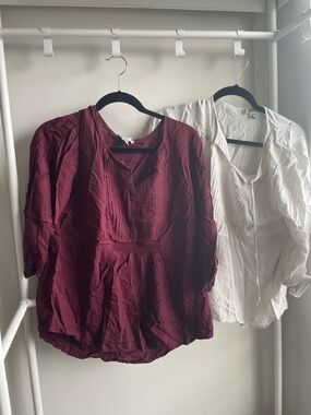 Bass Women's Burgundy and White Peasant Blouse Set